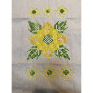 Set Of 2 Handcrafted Embroidered Sunflower Cotton Table Runners 19x33 Inches Yel